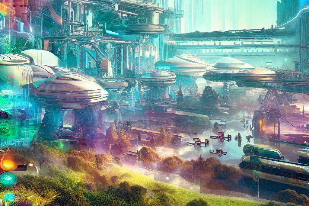 image showcasing a futuristic cityscape with sustainable technologies, representing the potential benefits of merging transhumanism and ecological sustainability